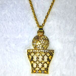 18K Gold Basketball & Hoop Pendant and Necklace
